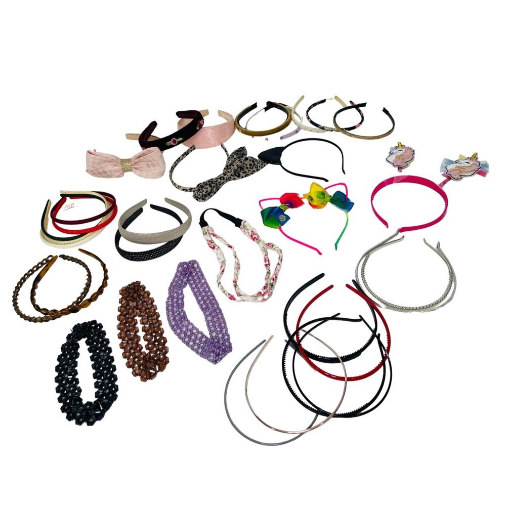 Lot of 33 Girls Headbands Multi Styles Colors Fabric Plastic Stretchy Floral